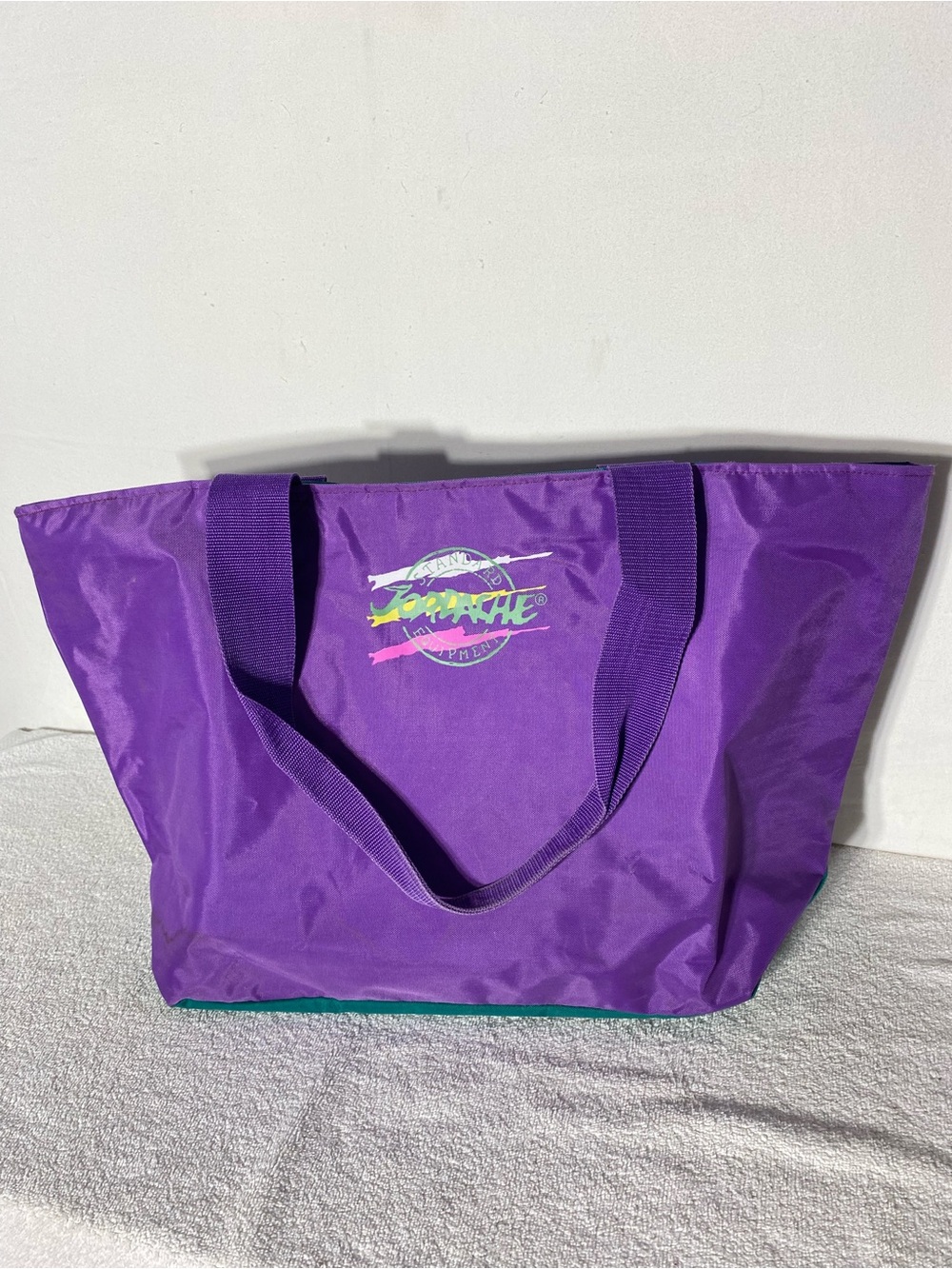 Vintage 80s/90s Jordache Purple Turquoise Colorblock Nylon Tote Bag Beach Bag